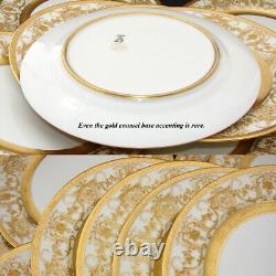 Antique French Limoges 12p 10.25 Dinner Plate Set, Raised Gold Enamel Encrusted