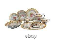 Antique Gold Rose/Floral 57 Pcs Dinner Set, Completely Service For 8 Person