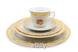 Antique Gold Rose/Floral 57 Pcs Dinner Set, Completely Service For 8 Person