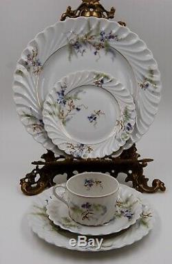 Antique Haviland Limoges Hand Painted Dinner Plate, Cup & Saucer Set 40 Pc
