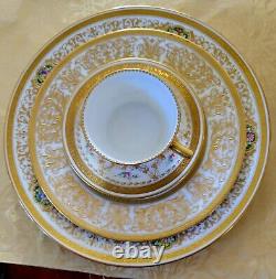 Antique Limoges 4 Pc Place Setting Raised Gold Encrusted Dinner Plate Cup Saucer