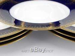 Antique Limoges Bernardaud France COBALT BLUE & GOLD GILDED DINNER PLATES Set 10
