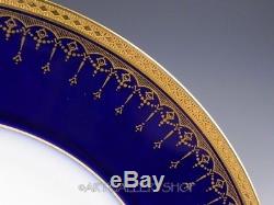 Antique Limoges Bernardaud France COBALT BLUE & GOLD GILDED DINNER PLATES Set 10