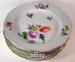 Antique Meissen Floral Relief Edge 9 1/2 Dinner Plate Set of SIX