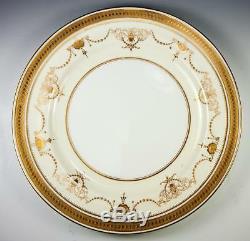Antique Minton Dinner Plate Set c. 1891-1912, 5pc, Raised & Encrusted Gold Enamel