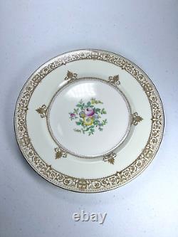 Antique Mintons Dinner Plates SET of 4 Pink Yellow Flowers Gold ENGLAND 10 5/8