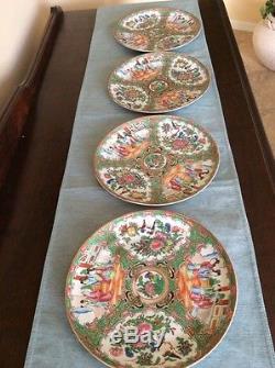 Antique Rose Medallion 19Th Century 9 3/4 Dinner Plates Set of 4