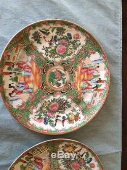 Antique Rose Medallion 19Th Century 9 3/4 Dinner Plates Set of 4