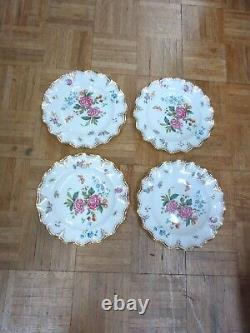 Antique Royal Crown Derby Dinner Plate Set Ruffle Edge Butterfly Plates Set 4