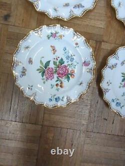 Antique Royal Crown Derby Dinner Plate Set Ruffle Edge Butterfly Plates Set 4