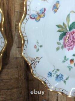 Antique Royal Crown Derby Dinner Plate Set Ruffle Edge Butterfly Plates Set 4