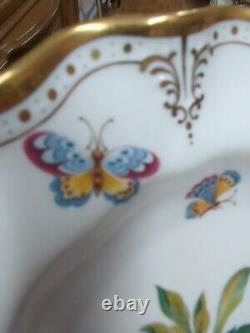 Antique Royal Crown Derby Dinner Plate Set Ruffle Edge Butterfly Plates Set 4