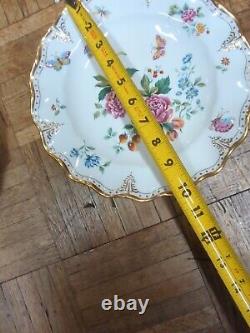 Antique Royal Crown Derby Dinner Plate Set Ruffle Edge Butterfly Plates Set 4