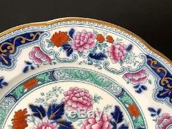 Antique Set of 12 Cauldon England 10&1/8 Dinner Plates Blue Cobalt Flowers Pink