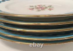 Antique Set of 5 Minton Gold & Celeste Blue Gilt 9 Dinner Plates 1861 Mark