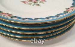 Antique Set of 5 Minton Gold & Celeste Blue Gilt 9 Dinner Plates 1861 Mark