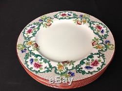Antique Set of 6 Cauldon China Hand Painted 10&3/4 Dinner Plates (Red Trim)