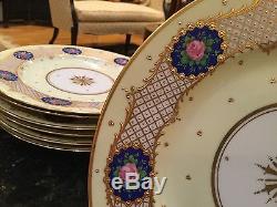 Antique Set of 7 Dresden Germany 10&3/4 Dinner Plates Heavy Gold