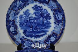 Antique T. Till & Son Flow Blue, Oriental Theme Set Of 6 Dinner Plates