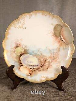 Antique Victorian 6 Plate Set Limoges France Hand-Painted Ocean Sea Shell Theme