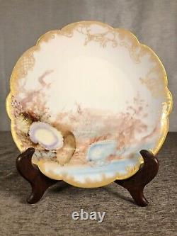 Antique Victorian 6 Plate Set Limoges France Hand-Painted Ocean Sea Shell Theme