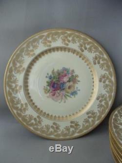 Antique Vtg Selb Bavaria Heinrich & Co. Gold Gilt & Flowers Dinner Plate Set 12