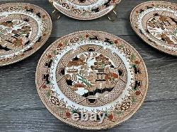 Antique Willow Imari Pattern 9 Dinner Plates British Anchor Pottery England4