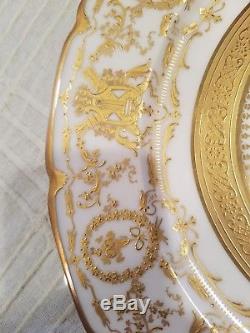 Antique set of 12 William Guérin Limoges gold encrusted 11 dinner plates