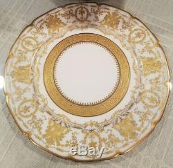 Antique set of 12 William Guérin Limoges gold encrusted 11 dinner plates