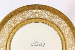 Arts & Crafts Style Set 12 Dinner Plates Heinrich Raised Gold Encrusted Flowers