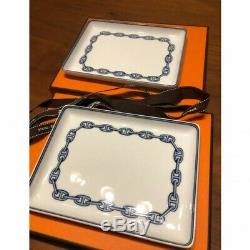 Auth. HERMES Chaine D'Ancre Plate 2 Pieces Set Tableware Dish Interior 16 × 12cm