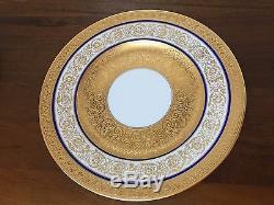Bavaria GOLD ENCRUSTED Dinner Plates with COBALT BAND Set of 6