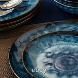 Beautiful Blue 12pcs Set Dinner Stoneware Serving Dish Dessert Plate Cereal Bowl