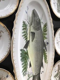 Benedikt Hand Painted Fish Designs Set 10 Dinner Plates 8 1/4 & 24 Long Platter