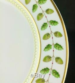 Bernardaud Constance Dinner Plates 10 3/8 Limoges Green Gold EXC (Set of 4)