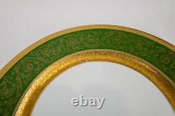 Bernardaud Limoges France Vergennes Green Dinner Plates Set of 6 Gold Encrusted