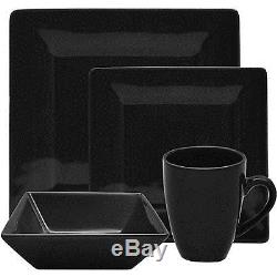 Black Dinnerware Set Square 16 Piece Dinner Plates Cups Dishes Kitchen Banquet