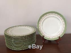 Black Knight Dinner Plates GREEN TRIM GOLD BOWS & SWAGS # 335 Set of 12
