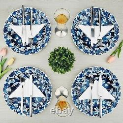 Blue And White Dinnerware Set For 4 Plates Dishes Bowls Mugs Vintage Stoneware