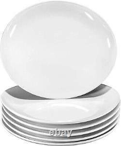 Bruntmor Ceramic Curved Dinner Plate Pro-Grade 11-in Plates, White-Set Of 6