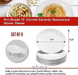 Bruntmor Ceramic Curved Dinner Plate Pro-Grade 11-in Plates, White-Set Of 6