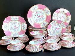 Ca. 1900 Mintons Cockatrice Pink Pattern Porcelain Partial Dinner Service, 44 pcs