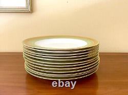 Ca. 1900 Wedgwood dinner plates, set of 12, gold encrusted green border, 10.5'