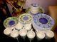 Caleca Blue Moon Italy Hand Painted Dish Set 32 Pcs Mug Plates Bowls Dinner Soup