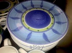 Caleca BLUE MOON Italy Hand Painted Dish Set 32 Pcs Mug Plates Bowls Dinner Soup