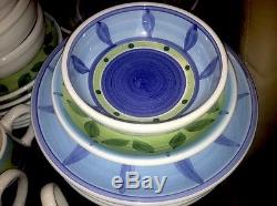 Caleca BLUE MOON Italy Hand Painted Dish Set 32 Pcs Mug Plates Bowls Dinner Soup