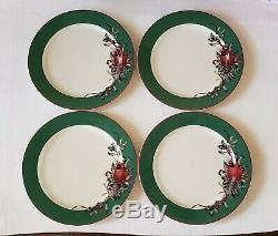 Cardinal Dinner Plates Lenox Winter Greetings Green Band Christmas Set Of 4