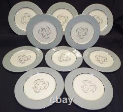 Castleton Flair Set of 10 Dinner Plates Gray Border with Pink Flowers