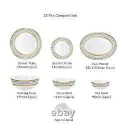 Cello Opalware Dinner Set, 33 Pcs Opal Glass Dinner Set for 6