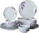 Ceramic Dinner Plate Sets, Plates, Bowls, 12 Pieces, Lavender Dinnerware Set Serv